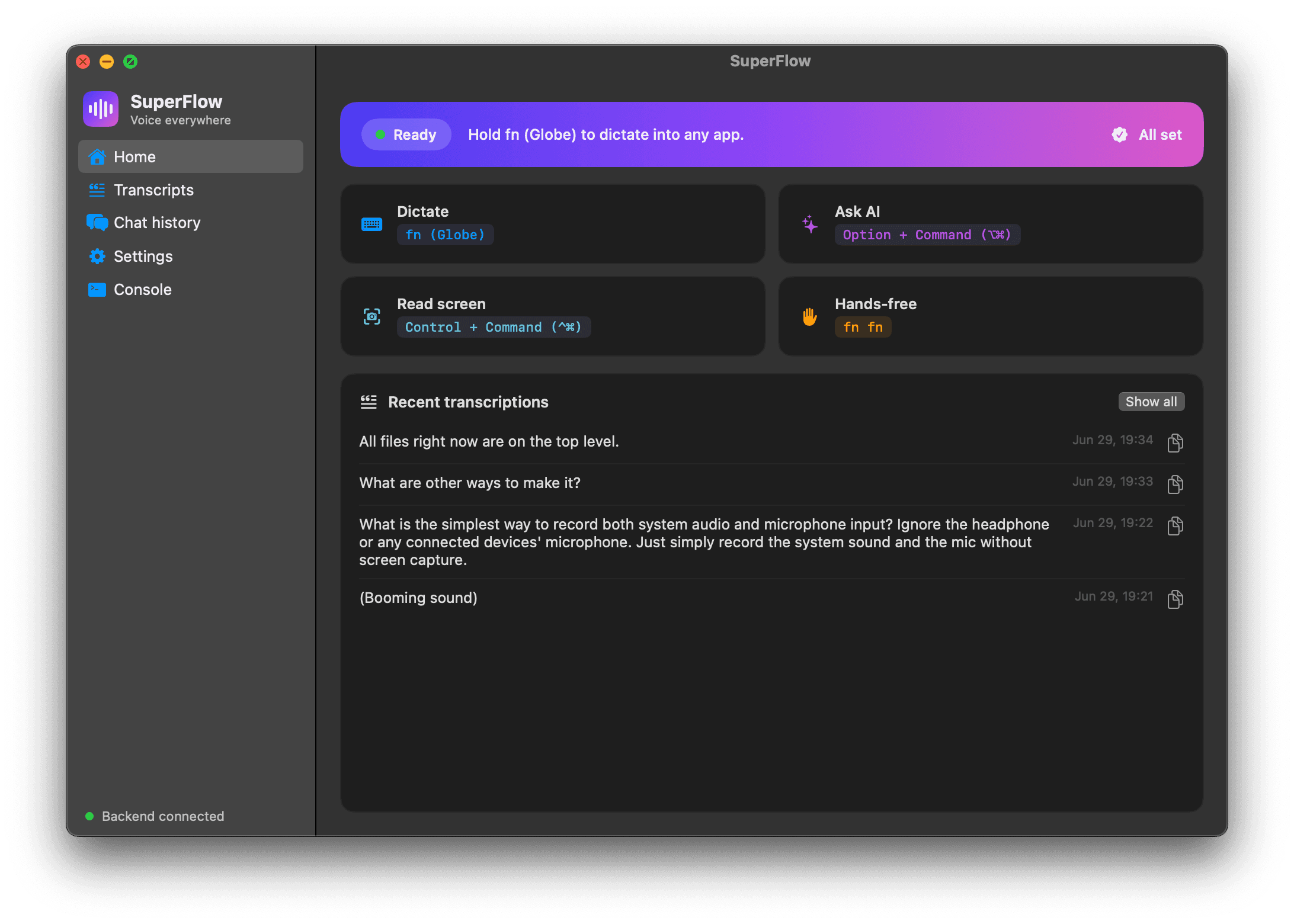 Crodo macOS app window showing the AI voice assistant interface